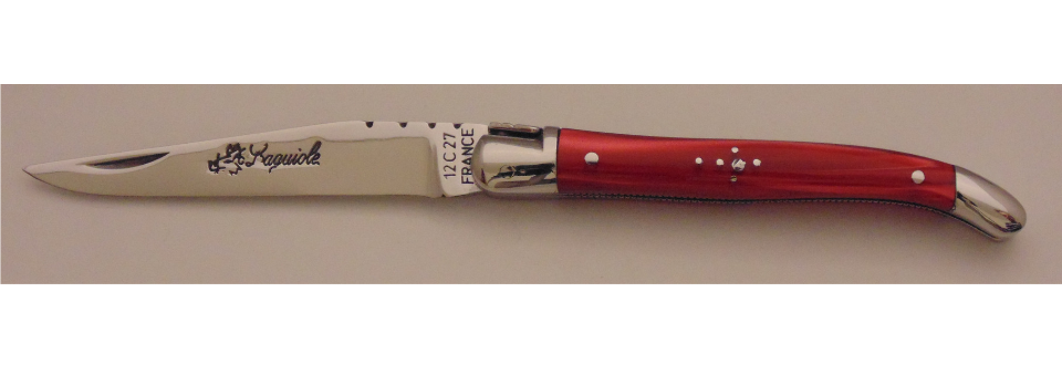 Couteau le Laguiole plexi rouge 9cm 2 mitres inox 10914-50 Coutellerie Chevalerias Thiers