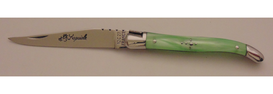 Couteau le Laguiole plexi vert 9cm 2 mitres inox 10914-51 Coutellerie Chevalerias Thiers
