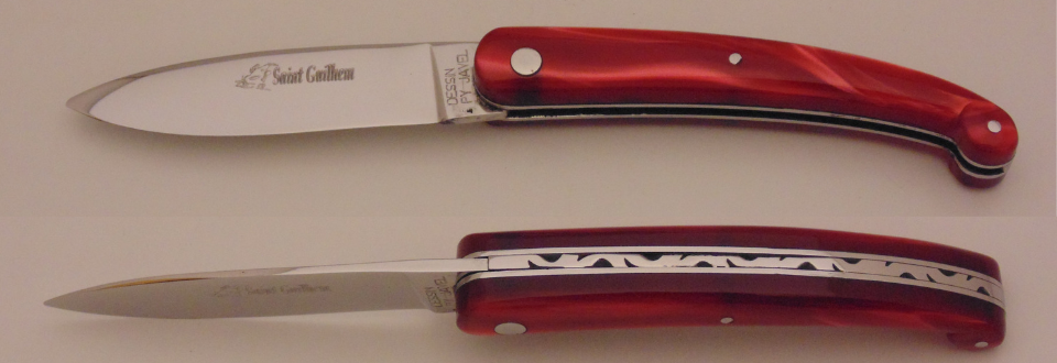 Couteau le Saint Guilhem plexi rouge 50110-50(9cm) 50210-50(11cm) Coutellerie Chevalerias Thiers