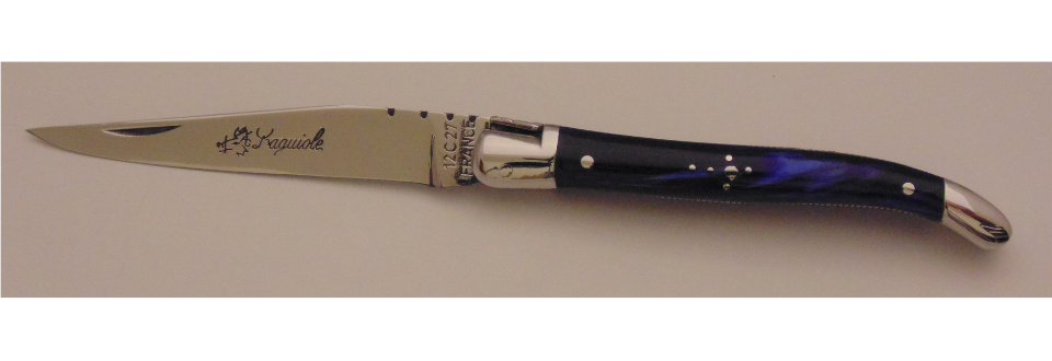 Couteau le Laguiole plexi bleu 9cm 2 mitres inox 10914-53 Coutellerie Chevalerias Thiers