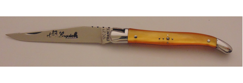 Couteau le Laguiole plexi orange 9cm 2 mitres inox 10914-56 Coutellerie Chevalerias Thiers