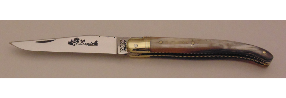 Couteau le Laguiole corne claire 12cm 1 mitre laiton 11211-02 Coutellerie Chevalerias Thiers