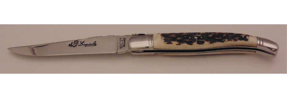 Couteau le Laguiole bois de cerf 12cm 2 mitres inox 11214-15 Coutellerie Chevalerias Thiers